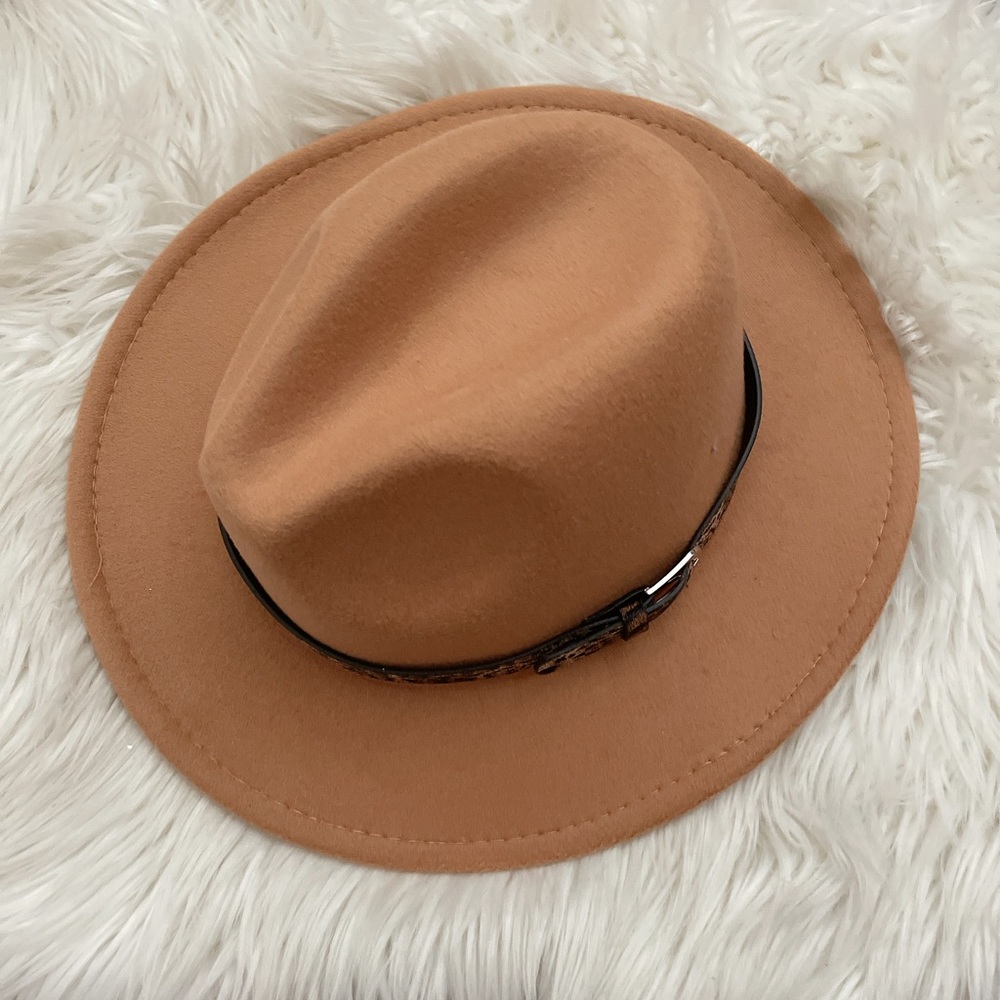 Men Women Wide Brim Wool Felt Fedora Panama Hat with Belt